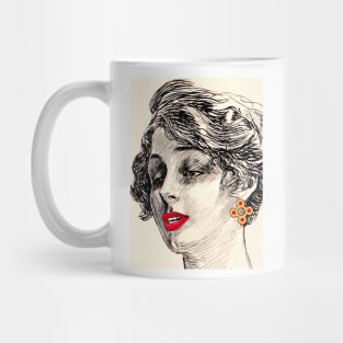 woman with golden earring and red lips Mug